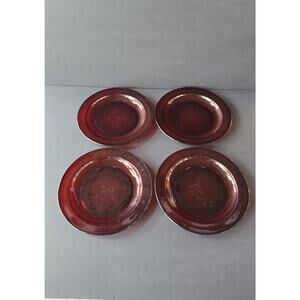 Vintage Arcoroc Ruby Red Glass Plates Set Of 4 France Bread Dessert 7.5"